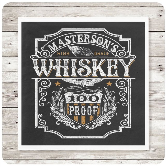 Personalised NAME Old West Whiskey Brewery Bar Napkin (Creator Uploaded)