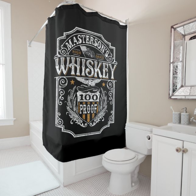 Personalised NAME Old West Whiskey Brewery Bar Shower Curtain (In Situ)