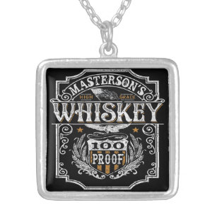 Personalised NAME Old West Whiskey Brewery Bar Silver Plated Necklace