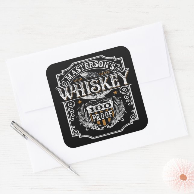 Personalised NAME Old West Whiskey Brewery Bar Square Sticker (Envelope)
