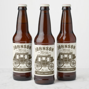 Personalised NAME Old Western Stagecoach Carriage Beer Bottle Label