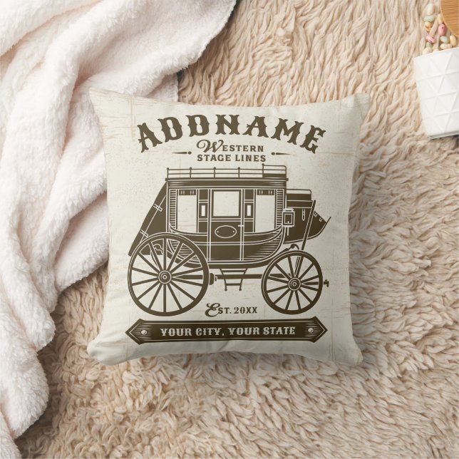 Personalised NAME Old Western Stagecoach Carriage Cushion (Blanket)