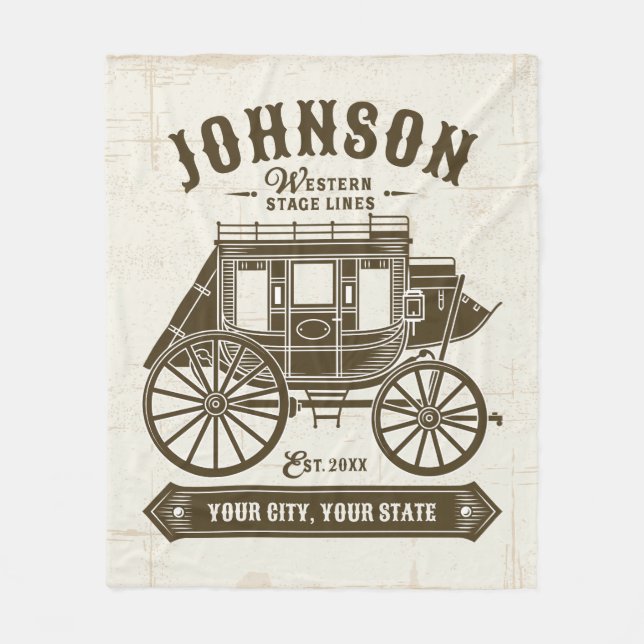 Personalised NAME Old Western Stagecoach Carriage Fleece Blanket (Front)