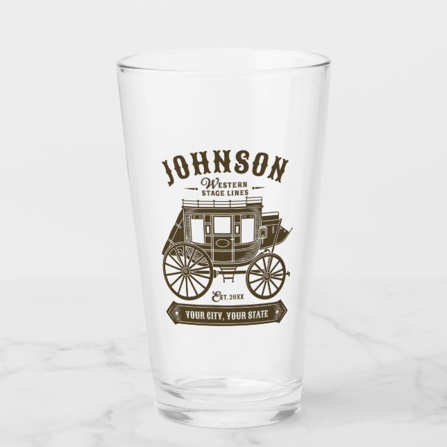 Personalised NAME Old Western Stagecoach Carriage Glass (Front)