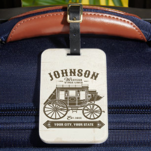 Personalised NAME Old Western Stagecoach Carriage Luggage Tag