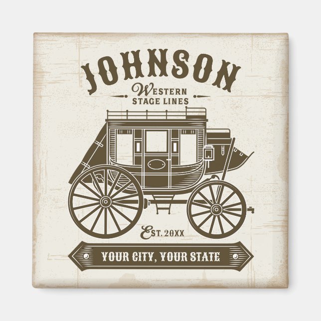 Personalised NAME Old Western Stagecoach Carriage Magnet (Front)