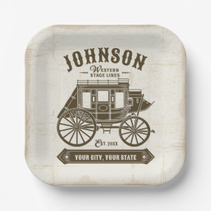 Personalised NAME Old Western Stagecoach Carriage Paper Plate