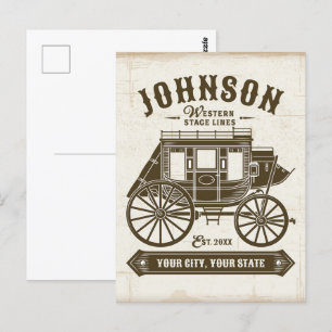 Personalised NAME Old Western Stagecoach Carriage Postcard