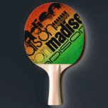 Personalised Name on Neon Orange Yellow & Green Ping Pong Paddle<br><div class="desc">Cool,  personalised,  black word cloud name text pattern template on Neon Orange Yellow & bright lime Green  background!  Great custom name gift for kids,  teenager,  teens,  or adults; boy or girl!  Trendy,  cute design with different fun grunge black fonts!</div>