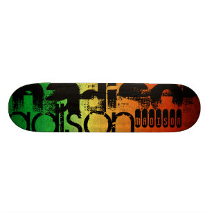 Personalised Name on Neon Orange Yellow & Green Skateboard