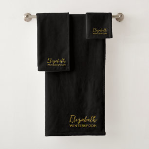 Personalised Name on Raven Black Bath Towel Set
