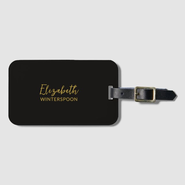 Personalised Name on Raven Black Luggage Tag (Front Horizontal)