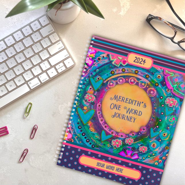 Personalised Name One Word Pretty Floral Stripe Planner (Creator Uploaded)