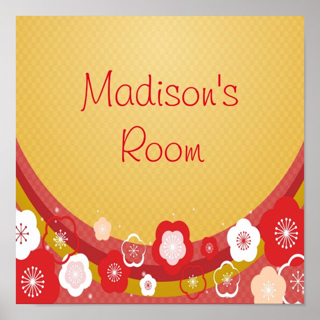 Personalised Name or Text Asian Floral Abstract Poster (Front)