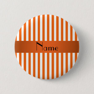 Personalised name orange and white stripes 6 cm round badge