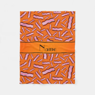 Personalised name orange bacon pattern fleece blanket