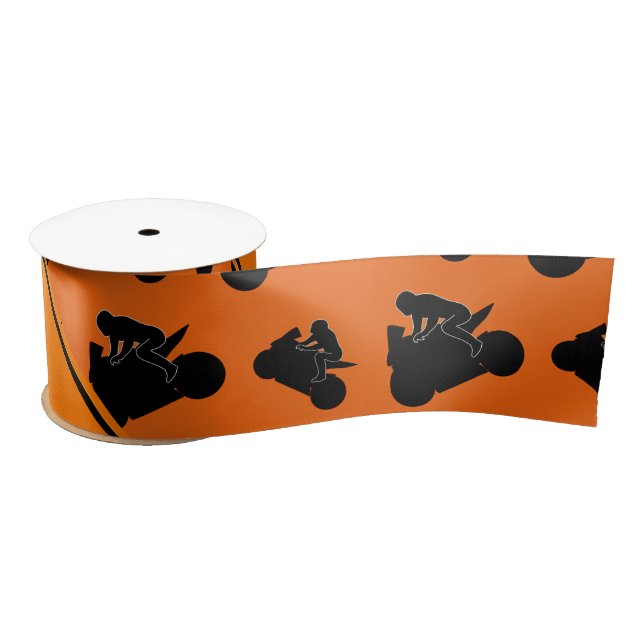 Personalised name orange black motorcycle racing satin ribbon (Spool)