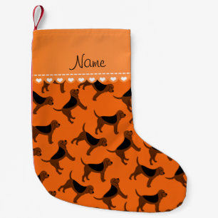 Personalised name orange bloodhound dogs small christmas stocking