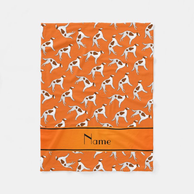 Personalised name orange borzoi dog pattern fleece blanket (Front)