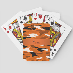 Personalised name orange camouflage orange stripe playing cards