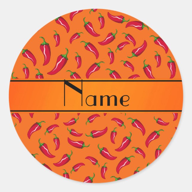 Personalised name orange chilli pepper classic round sticker (Front)