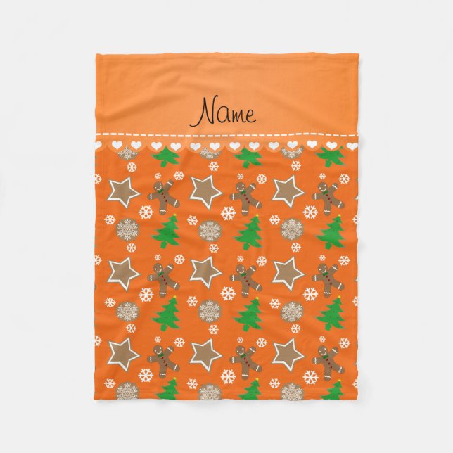 Personalised name orange christmas cookies fleece blanket (Front)