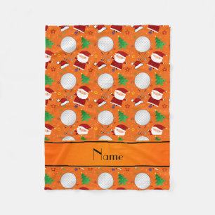 Personalised name orange christmas golfing fleece blanket
