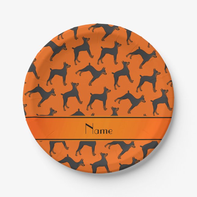 Personalised name orange doberman pinschers paper plate (Front)