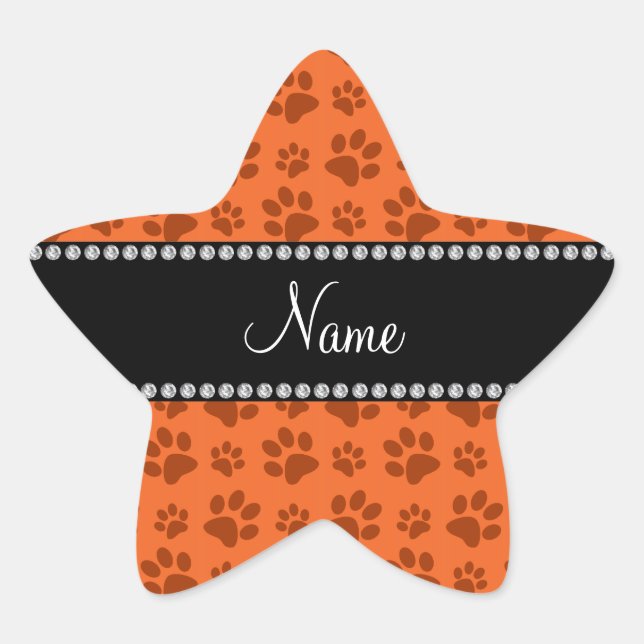 Personalised name orange dog paw print star sticker (Front)