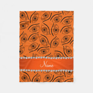 Personalised name orange eye pattern fleece blanket