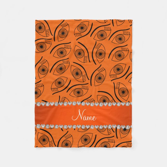 Personalised name orange eye pattern fleece blanket (Front)