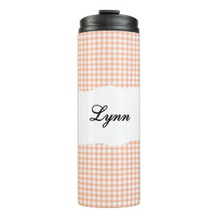 Personalised Name Orange Gingham Pattern Thermal Tumbler