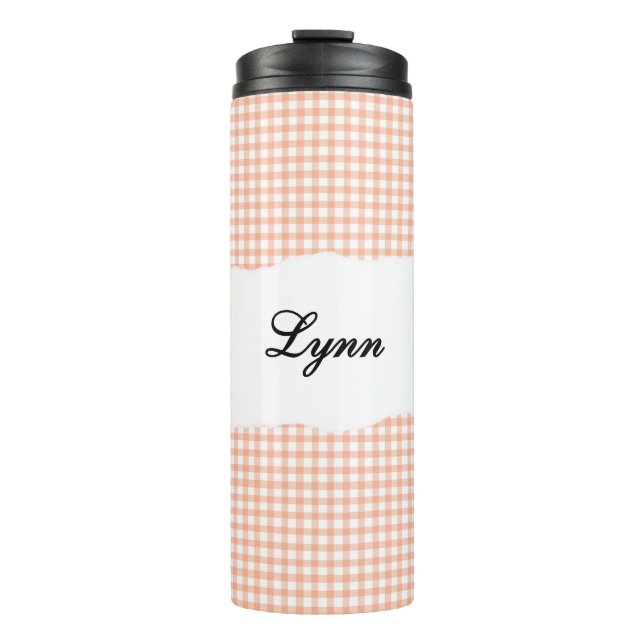 Personalised Name Orange Gingham Pattern Thermal Tumbler (Front)