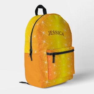 Personalised Name Orange Glitter Star Printed Backpack