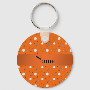 Personalised name orange golf balls key ring