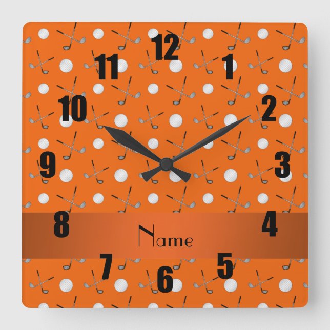 Personalised name orange golf balls square wall clock (Front)