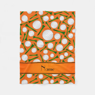 Personalised name orange golf balls tees fleece blanket
