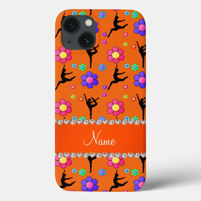 Personalised name orange gymnastics flowers Case-Mate iPhone case (Back)