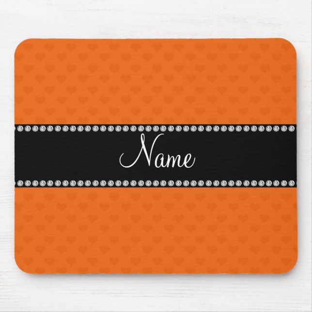 Personalised name orange hearts mouse mat (Front)