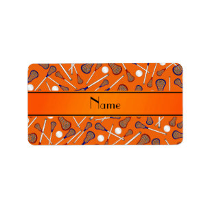 Personalised name orange lacrosse pattern label