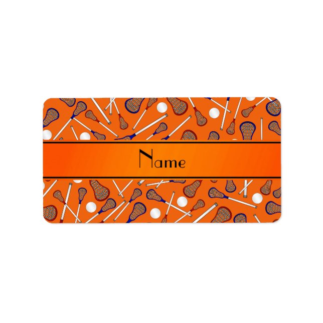 Personalised name orange lacrosse pattern label (Front)