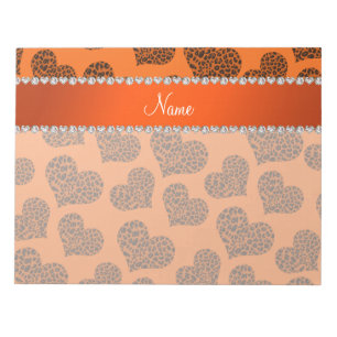 Personalised name orange leopard hearts notepad
