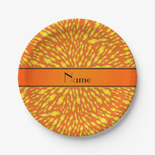 Personalised name orange lightning bolts paper plate