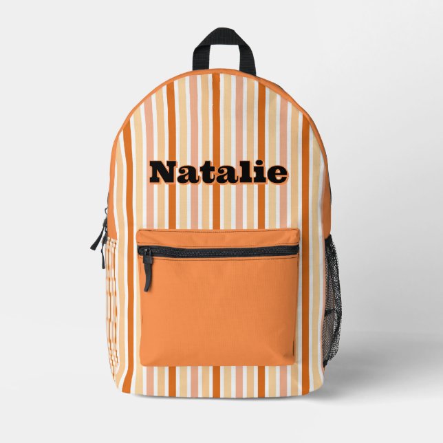 Personalised Name ORANGE LINE STRIPES Printed Backpack (Front)