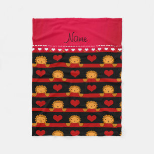 Personalised name orange lion black hearts stripes fleece blanket