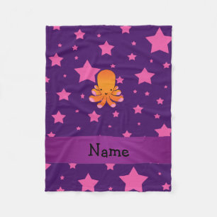 Personalised name orange octopus purple pink stars fleece blanket
