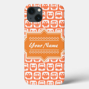 Personalised Name Orange Owls N1 iPhone 13 Case