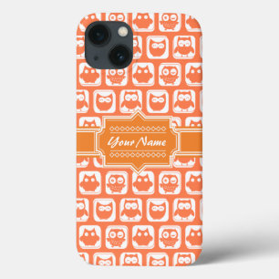 Personalised Name Orange Owls N1 iPhone 13 Case
