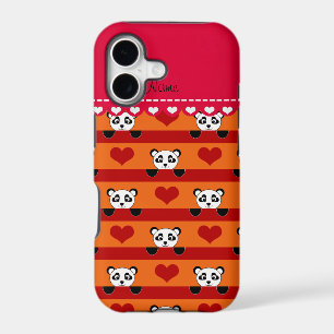Personalised name orange panda red heart stripes