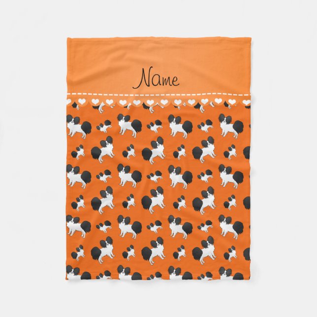 Personalised name orange Papillon dogs Fleece Blanket (Front)